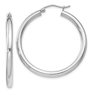 3mm, Sterling Silver, Classic Round Hoop Earrings - 35mm (1 3/8 Inch)